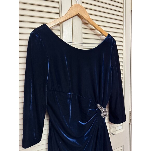 Alex Evenings Dress Women 14 Plus Navy Blue Side-Ruched Beaded Event Occasion - Picture 2 of 8